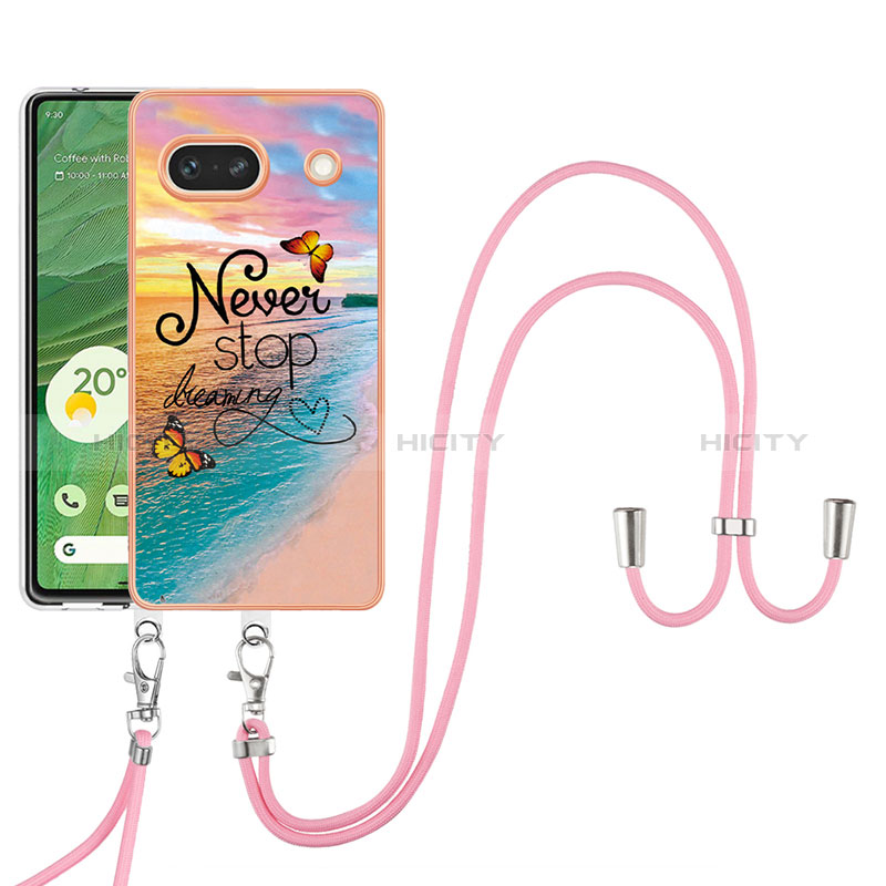 Custodia Silicone Gel Morbida Fantasia Modello Cover con Cinghia Cordino Mano Y03B per Google Pixel 7a 5G Multicolore