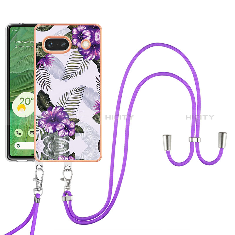 Custodia Silicone Gel Morbida Fantasia Modello Cover con Cinghia Cordino Mano Y03B per Google Pixel 7a 5G Viola