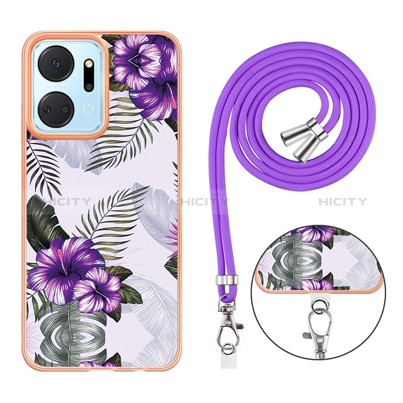 Custodia Silicone Gel Morbida Fantasia Modello Cover con Cinghia Cordino Mano Y03B per Huawei Honor X7a