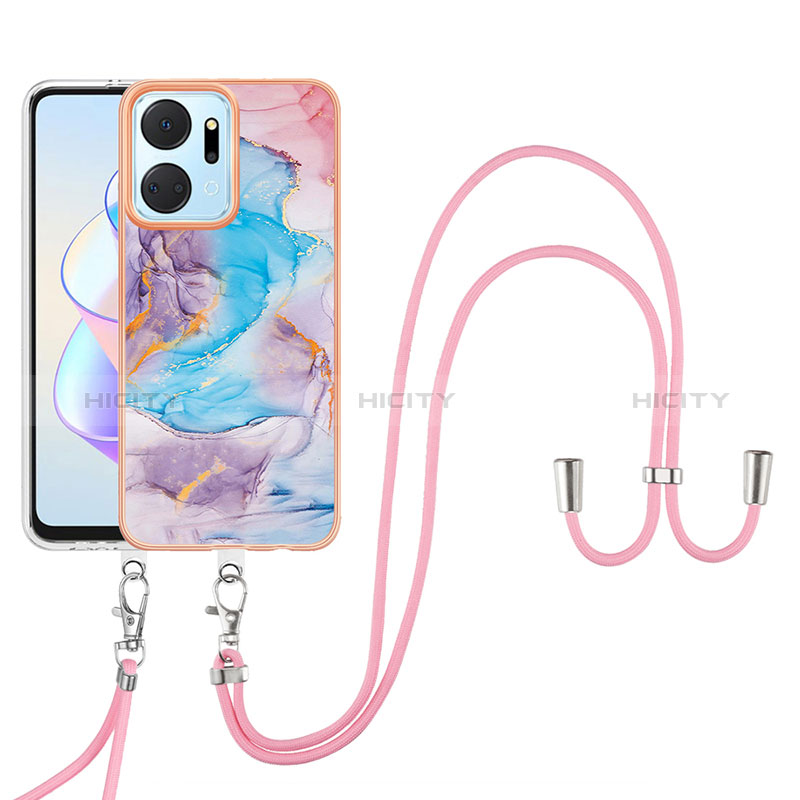 Custodia Silicone Gel Morbida Fantasia Modello Cover con Cinghia Cordino Mano Y03B per Huawei Honor X7a