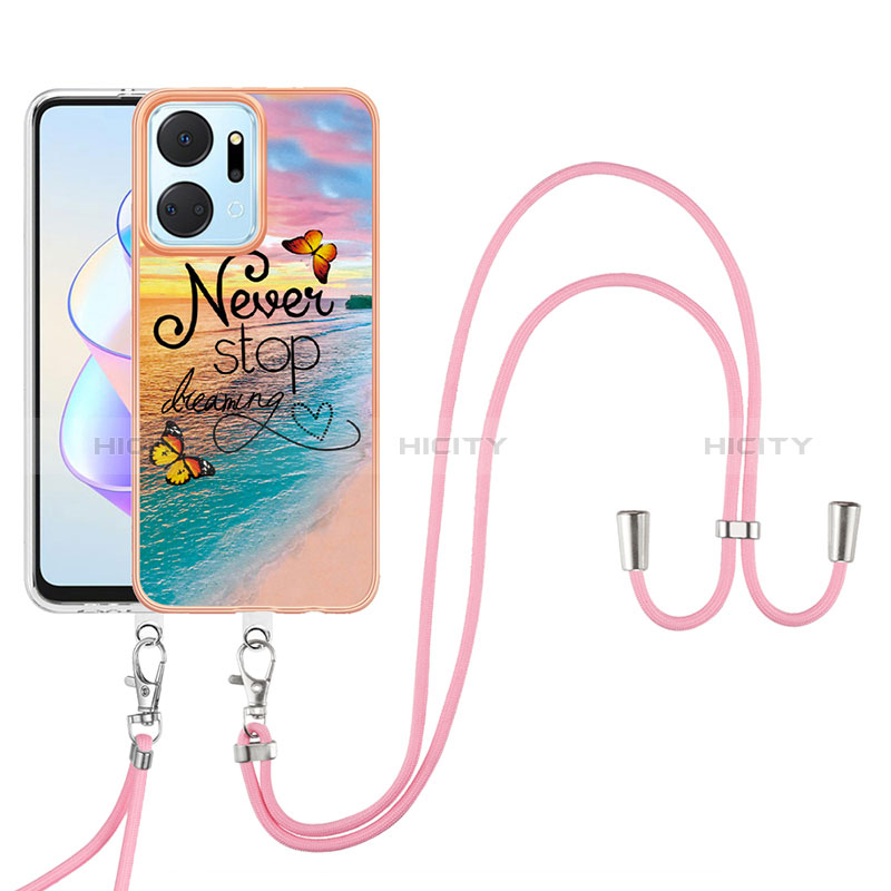 Custodia Silicone Gel Morbida Fantasia Modello Cover con Cinghia Cordino Mano Y03B per Huawei Honor X7a Multicolore