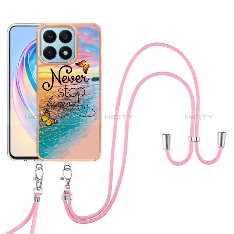 Custodia Silicone Gel Morbida Fantasia Modello Cover con Cinghia Cordino Mano Y03B per Huawei Honor X8a 4G Multicolore