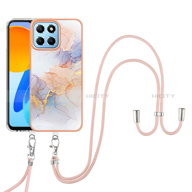 Custodia Silicone Gel Morbida Fantasia Modello Cover con Cinghia Cordino Mano Y03B per Huawei Honor X8a 5G