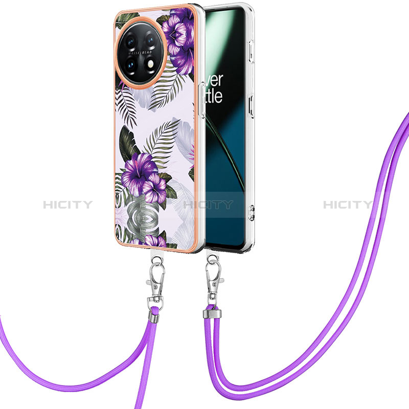 Custodia Silicone Gel Morbida Fantasia Modello Cover con Cinghia Cordino Mano Y03B per OnePlus 11 5G Viola