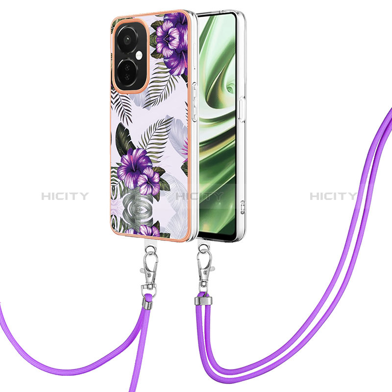 Custodia Silicone Gel Morbida Fantasia Modello Cover con Cinghia Cordino Mano Y03B per OnePlus Nord CE 3 Lite 5G Viola