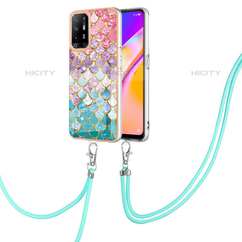 Custodia Silicone Gel Morbida Fantasia Modello Cover con Cinghia Cordino Mano Y03B per Oppo F19 Pro+ Plus 5G Colorato