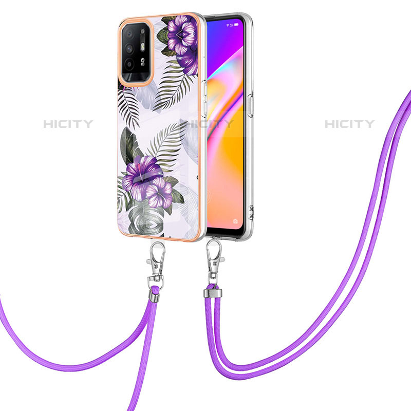 Custodia Silicone Gel Morbida Fantasia Modello Cover con Cinghia Cordino Mano Y03B per Oppo Reno5 Z 5G Viola