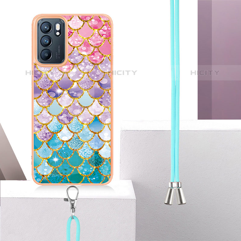 Custodia Silicone Gel Morbida Fantasia Modello Cover con Cinghia Cordino Mano Y03B per Oppo Reno6 5G