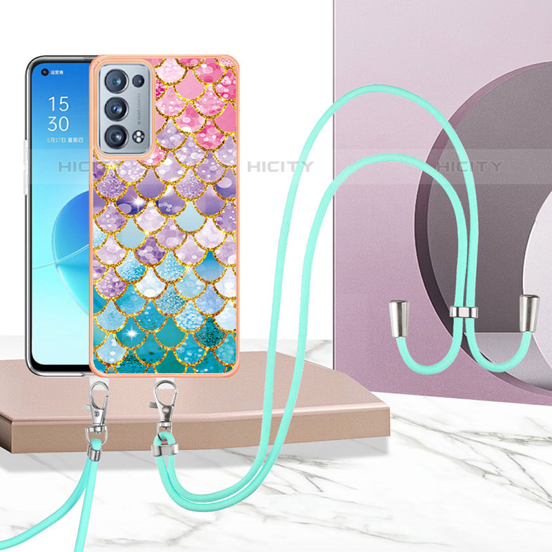 Custodia Silicone Gel Morbida Fantasia Modello Cover con Cinghia Cordino Mano Y03B per Oppo Reno6 Pro+ Plus 5G