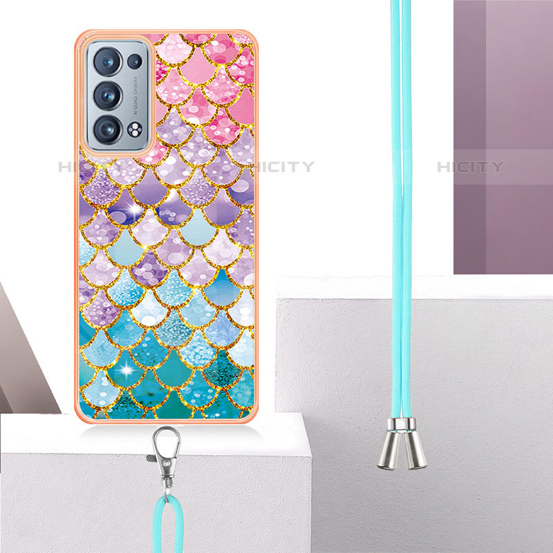 Custodia Silicone Gel Morbida Fantasia Modello Cover con Cinghia Cordino Mano Y03B per Oppo Reno6 Pro+ Plus 5G