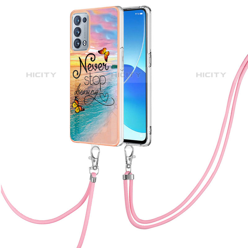 Custodia Silicone Gel Morbida Fantasia Modello Cover con Cinghia Cordino Mano Y03B per Oppo Reno6 Pro+ Plus 5G Multicolore