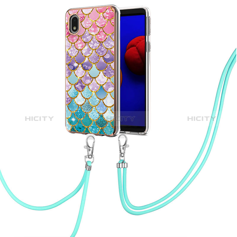 Custodia Silicone Gel Morbida Fantasia Modello Cover con Cinghia Cordino Mano Y03B per Samsung Galaxy A01 Core Colorato