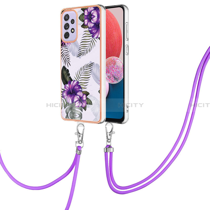 Custodia Silicone Gel Morbida Fantasia Modello Cover con Cinghia Cordino Mano Y03B per Samsung Galaxy A13 4G Viola