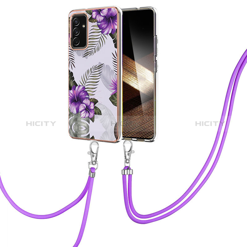 Custodia Silicone Gel Morbida Fantasia Modello Cover con Cinghia Cordino Mano Y03B per Samsung Galaxy A15 LTE Viola