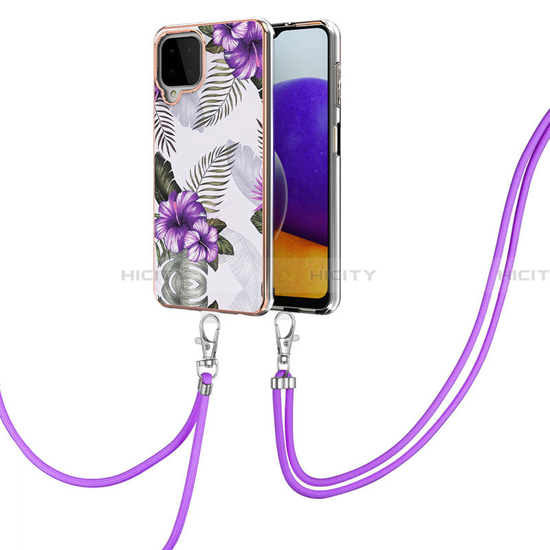 Custodia Silicone Gel Morbida Fantasia Modello Cover con Cinghia Cordino Mano Y03B per Samsung Galaxy A22 4G Viola