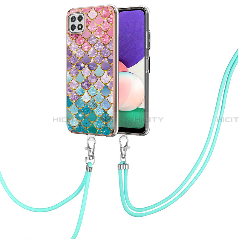 Custodia Silicone Gel Morbida Fantasia Modello Cover con Cinghia Cordino Mano Y03B per Samsung Galaxy A22 5G Colorato