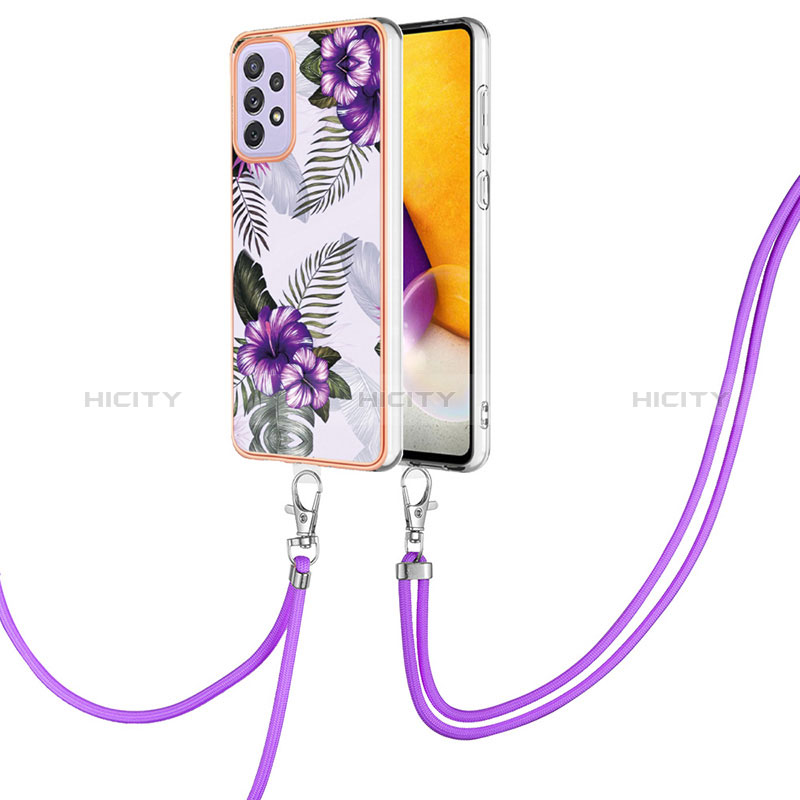 Custodia Silicone Gel Morbida Fantasia Modello Cover con Cinghia Cordino Mano Y03B per Samsung Galaxy A23 5G Viola