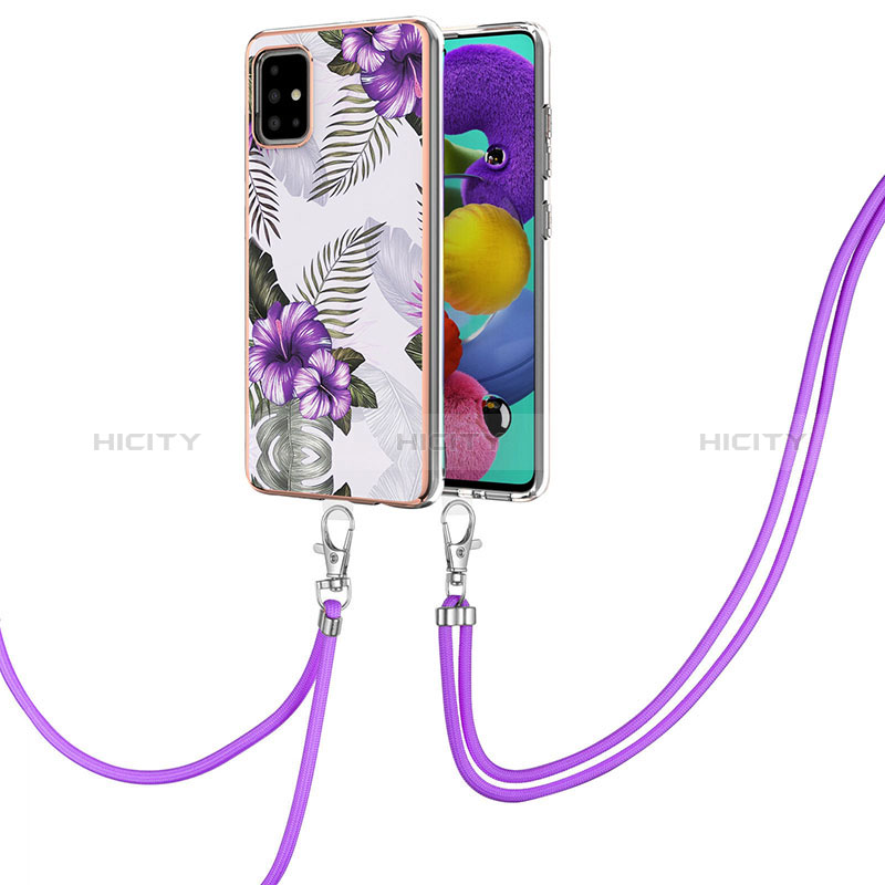 Custodia Silicone Gel Morbida Fantasia Modello Cover con Cinghia Cordino Mano Y03B per Samsung Galaxy A51 4G Viola