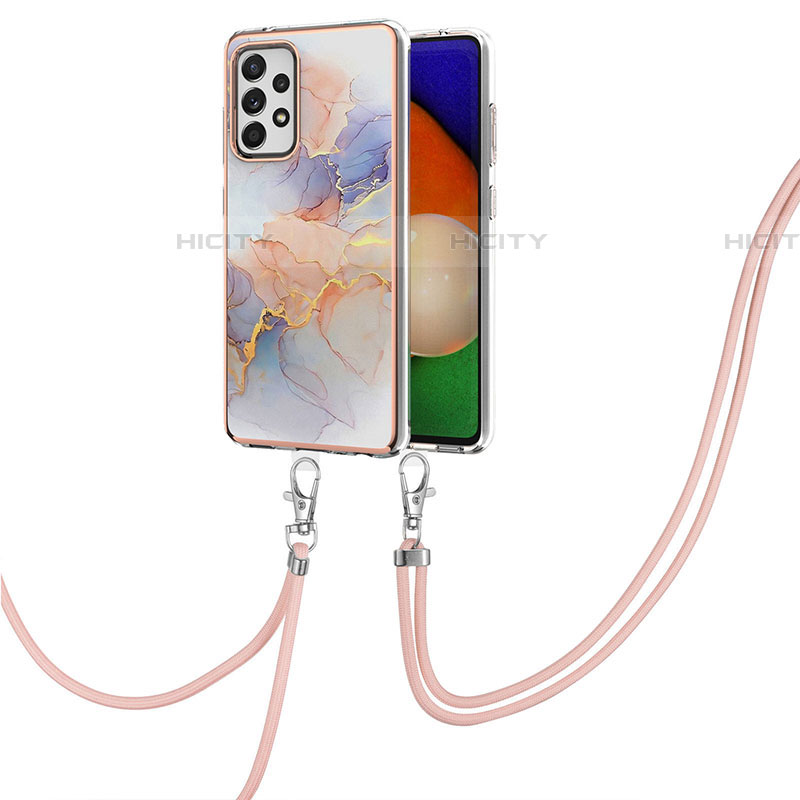 Custodia Silicone Gel Morbida Fantasia Modello Cover con Cinghia Cordino Mano Y03B per Samsung Galaxy A52 4G Lavanda