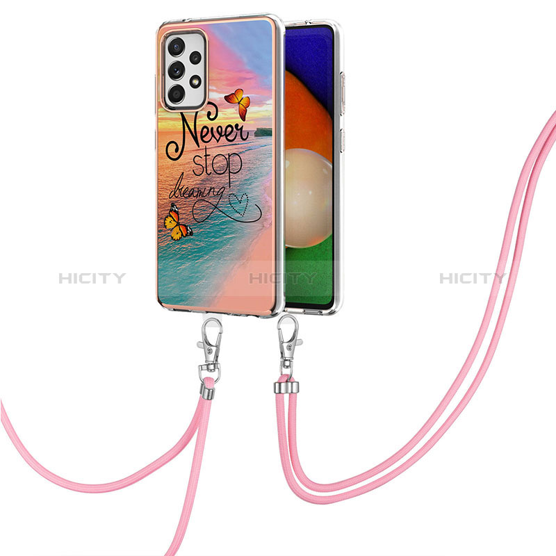 Custodia Silicone Gel Morbida Fantasia Modello Cover con Cinghia Cordino Mano Y03B per Samsung Galaxy A52s 5G Multicolore