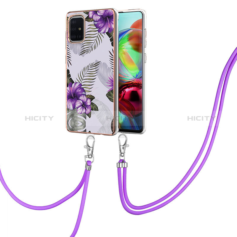 Custodia Silicone Gel Morbida Fantasia Modello Cover con Cinghia Cordino Mano Y03B per Samsung Galaxy A71 4G A715 Viola