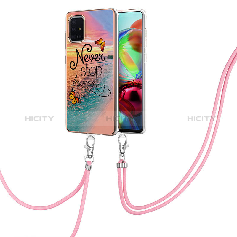 Custodia Silicone Gel Morbida Fantasia Modello Cover con Cinghia Cordino Mano Y03B per Samsung Galaxy A71 5G Multicolore