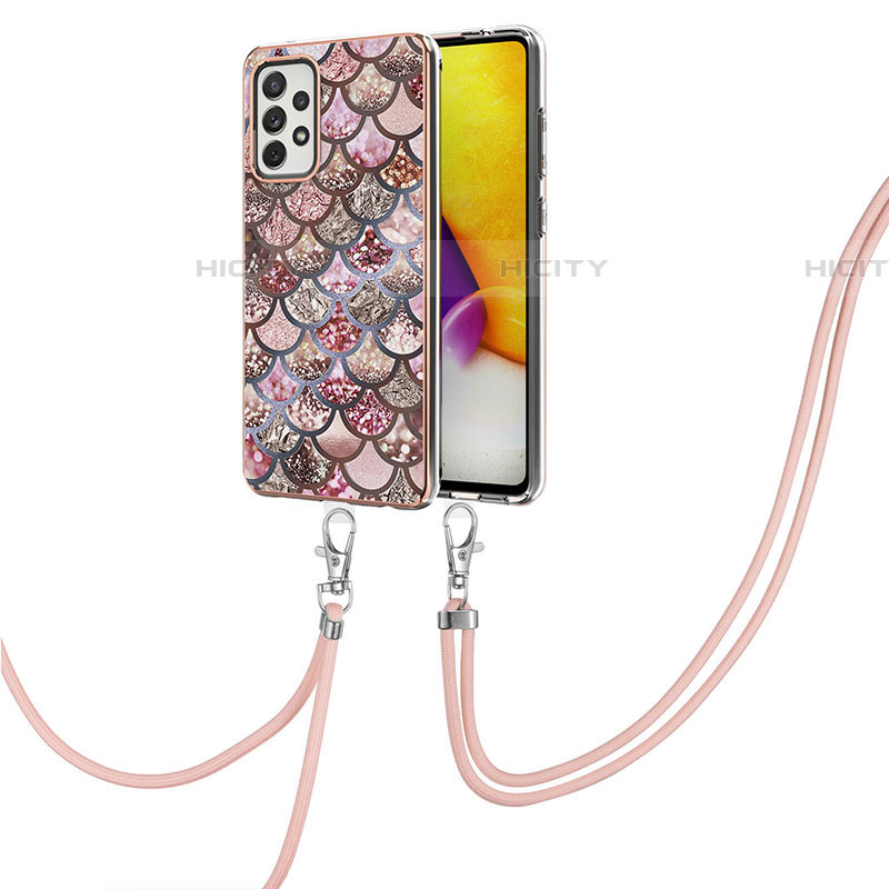 Custodia Silicone Gel Morbida Fantasia Modello Cover con Cinghia Cordino Mano Y03B per Samsung Galaxy A72 4G Marrone