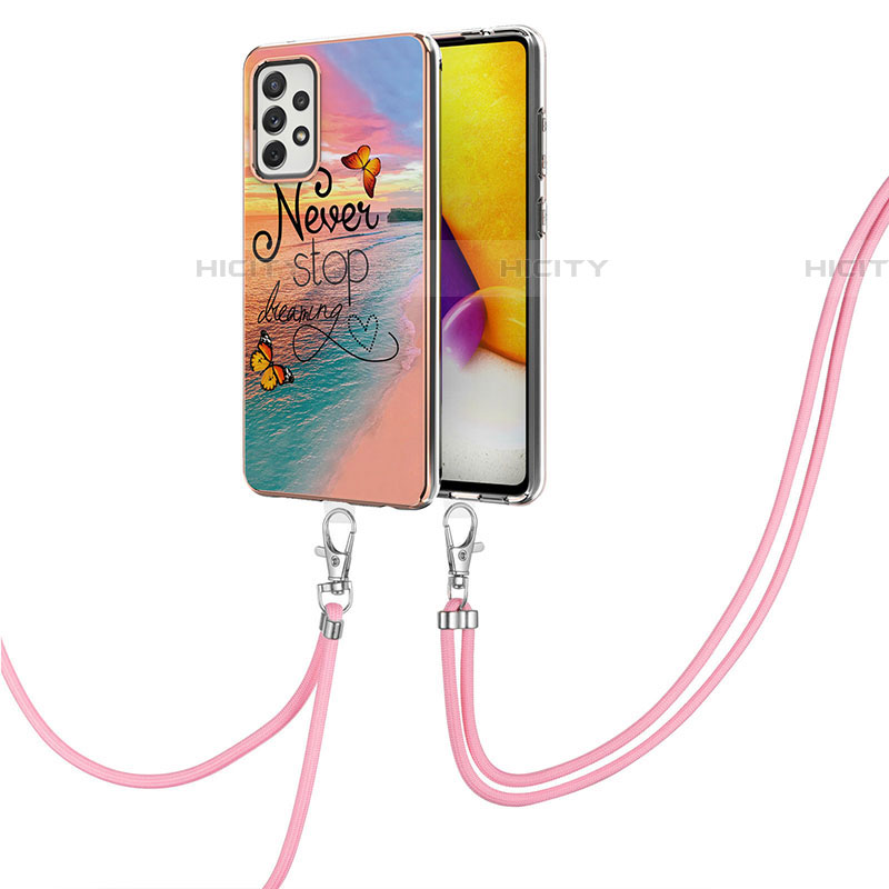 Custodia Silicone Gel Morbida Fantasia Modello Cover con Cinghia Cordino Mano Y03B per Samsung Galaxy A72 4G Multicolore