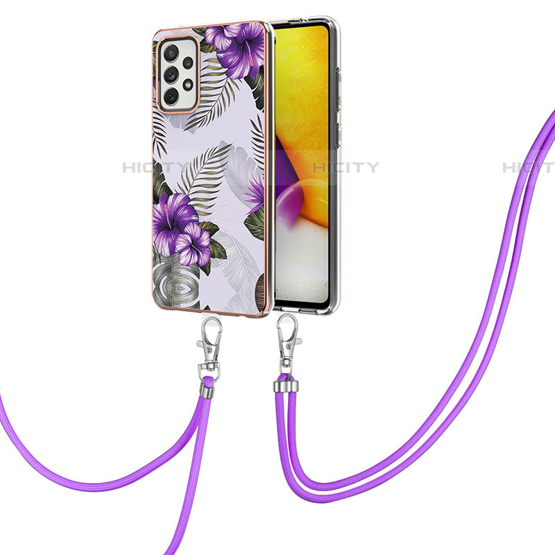Custodia Silicone Gel Morbida Fantasia Modello Cover con Cinghia Cordino Mano Y03B per Samsung Galaxy A72 4G Viola