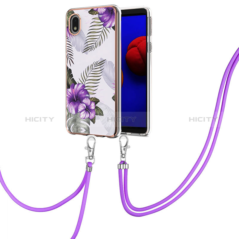 Custodia Silicone Gel Morbida Fantasia Modello Cover con Cinghia Cordino Mano Y03B per Samsung Galaxy M01 Core Viola