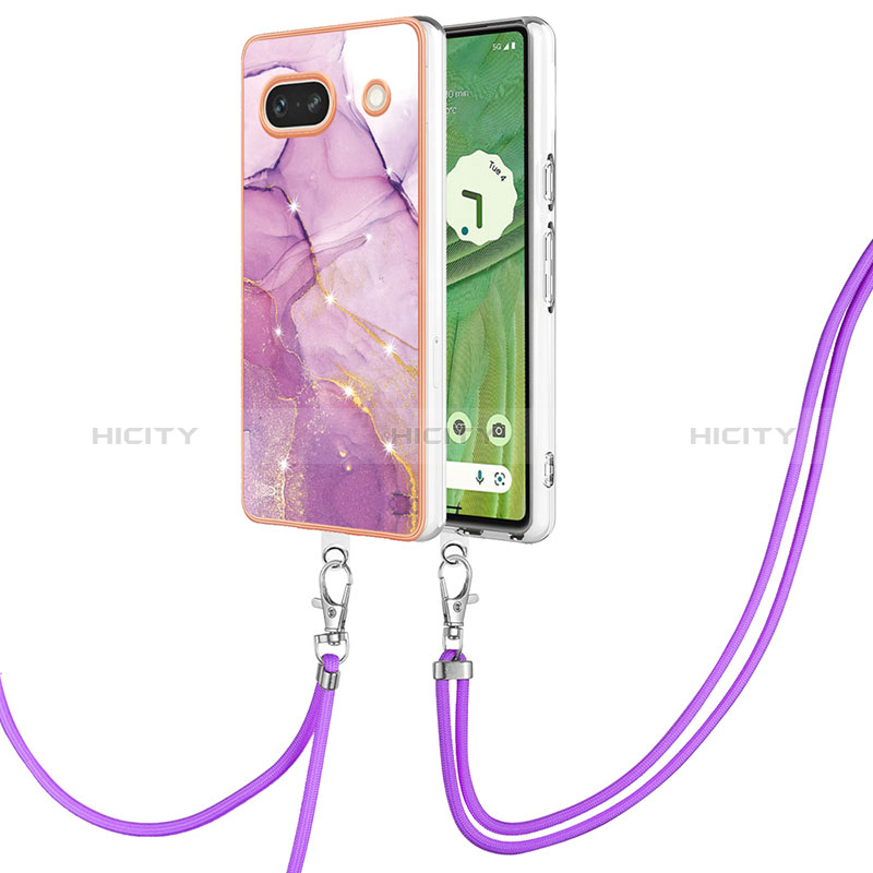 Custodia Silicone Gel Morbida Fantasia Modello Cover con Cinghia Cordino Mano Y05B per Google Pixel 7a 5G Lavanda