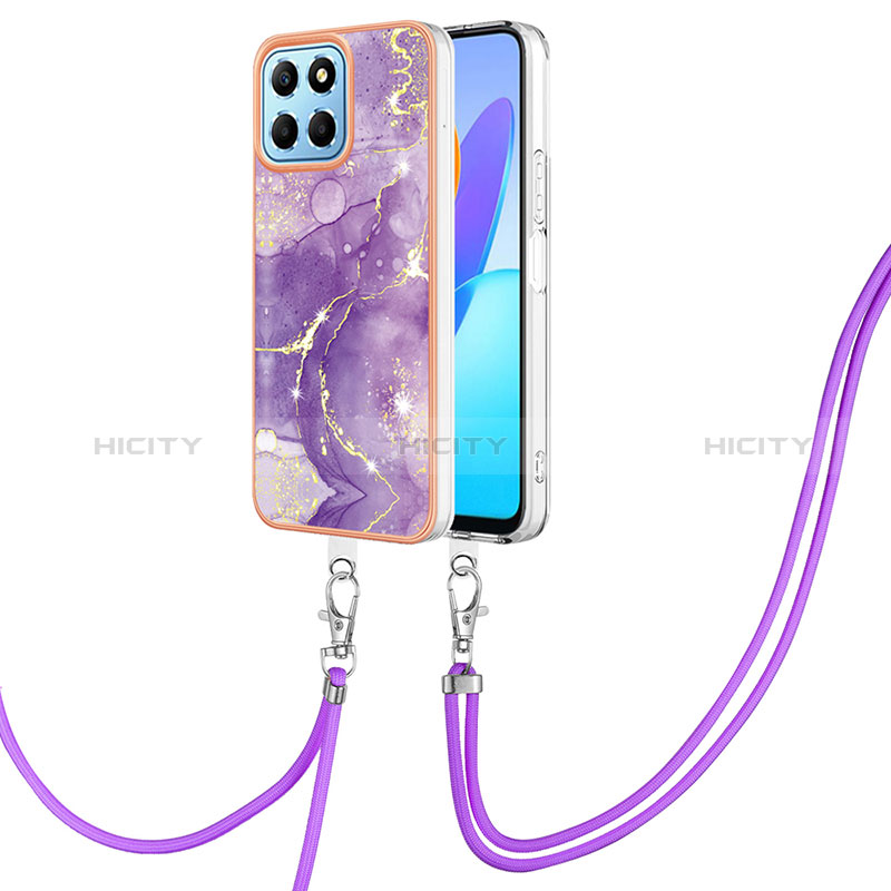 Custodia Silicone Gel Morbida Fantasia Modello Cover con Cinghia Cordino Mano Y05B per Huawei Honor X8 5G Viola