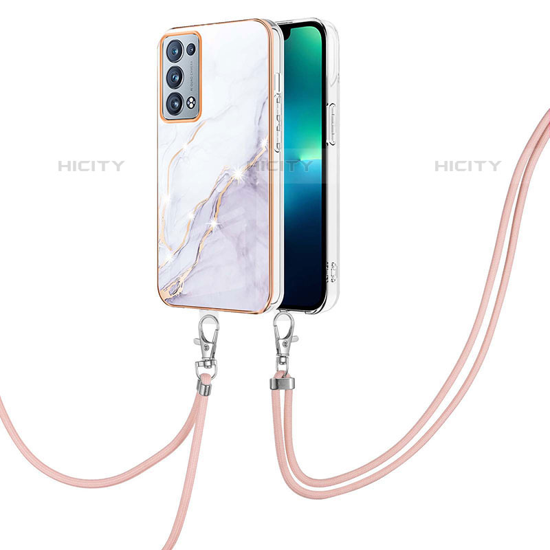 Custodia Silicone Gel Morbida Fantasia Modello Cover con Cinghia Cordino Mano Y05B per Oppo Reno6 Pro 5G Bianco