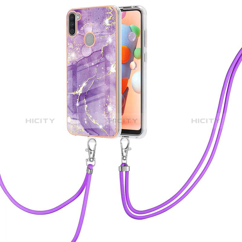 Custodia Silicone Gel Morbida Fantasia Modello Cover con Cinghia Cordino Mano Y05B per Samsung Galaxy A11 Viola