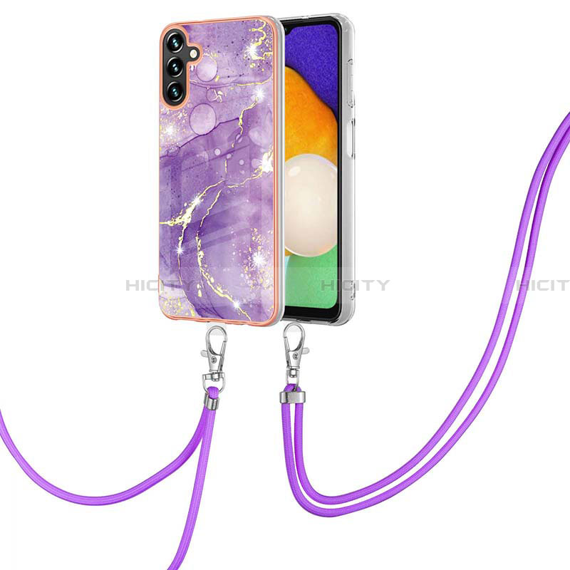 Custodia Silicone Gel Morbida Fantasia Modello Cover con Cinghia Cordino Mano Y05B per Samsung Galaxy A13 5G Viola