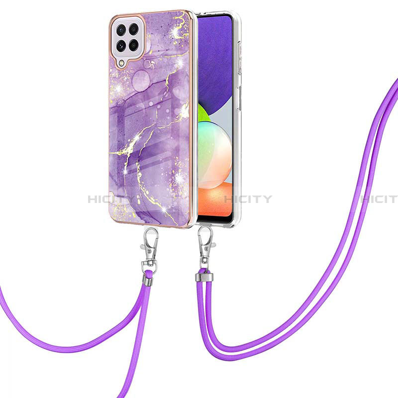 Custodia Silicone Gel Morbida Fantasia Modello Cover con Cinghia Cordino Mano Y05B per Samsung Galaxy A22 4G Viola