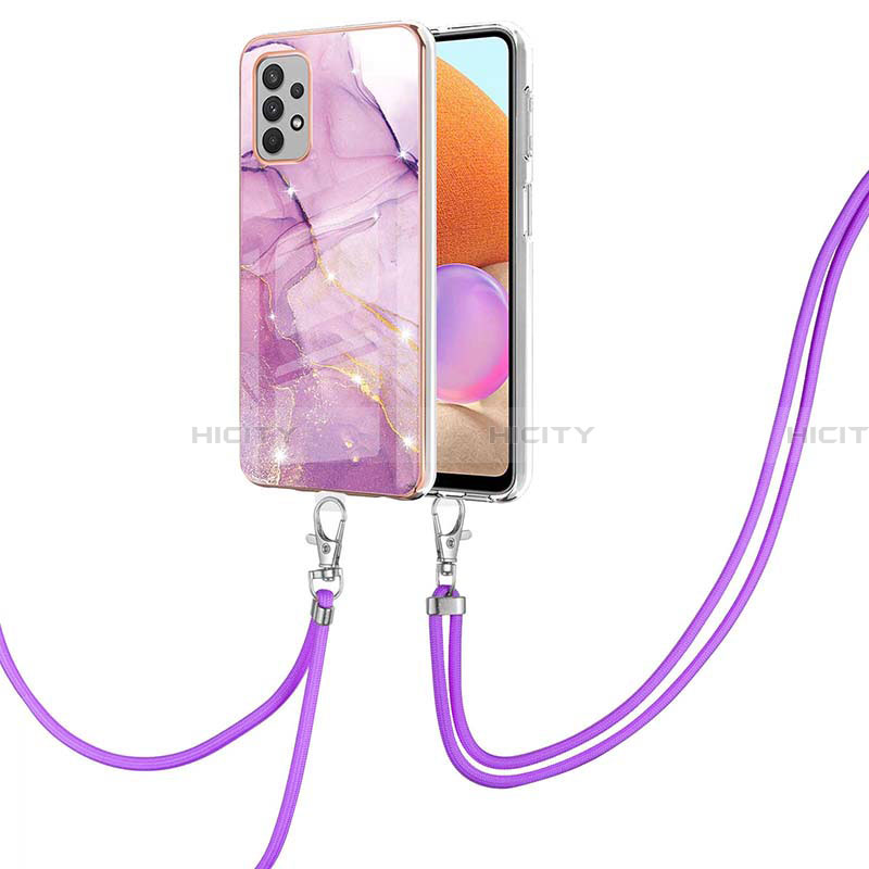 Custodia Silicone Gel Morbida Fantasia Modello Cover con Cinghia Cordino Mano Y05B per Samsung Galaxy A32 4G Lavanda