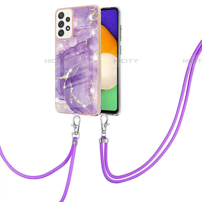 Custodia Silicone Gel Morbida Fantasia Modello Cover con Cinghia Cordino Mano Y05B per Samsung Galaxy A52 5G Viola