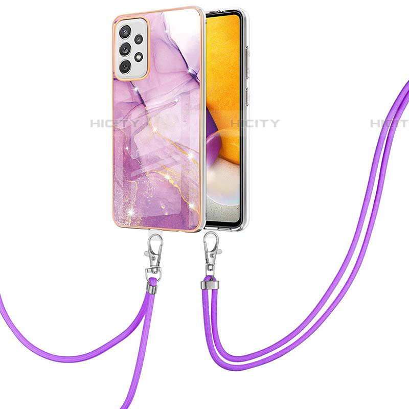 Custodia Silicone Gel Morbida Fantasia Modello Cover con Cinghia Cordino Mano Y05B per Samsung Galaxy A72 4G Lavanda