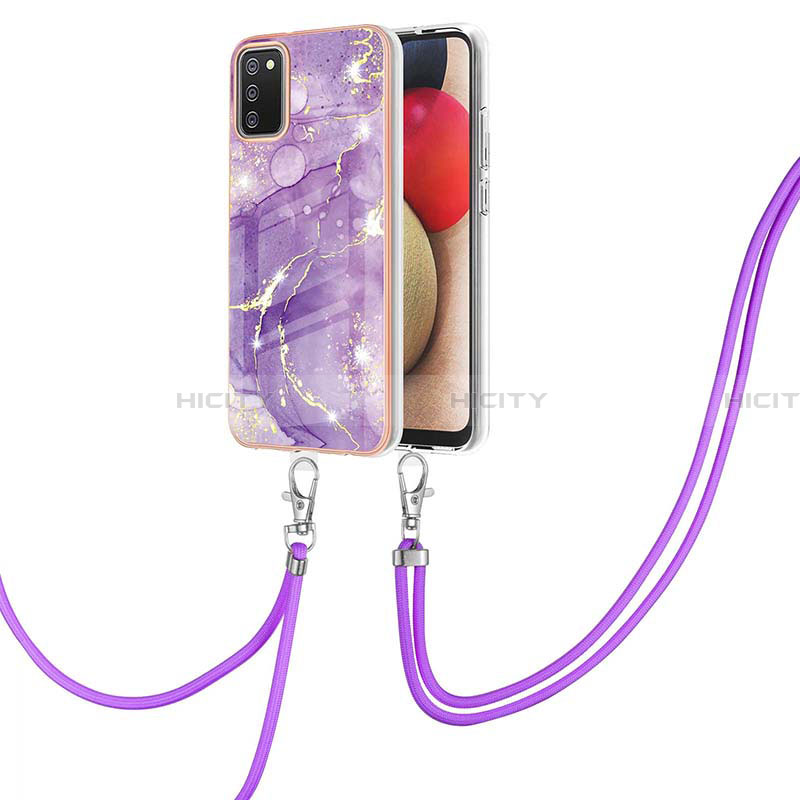 Custodia Silicone Gel Morbida Fantasia Modello Cover con Cinghia Cordino Mano Y05B per Samsung Galaxy F02S SM-E025F Viola