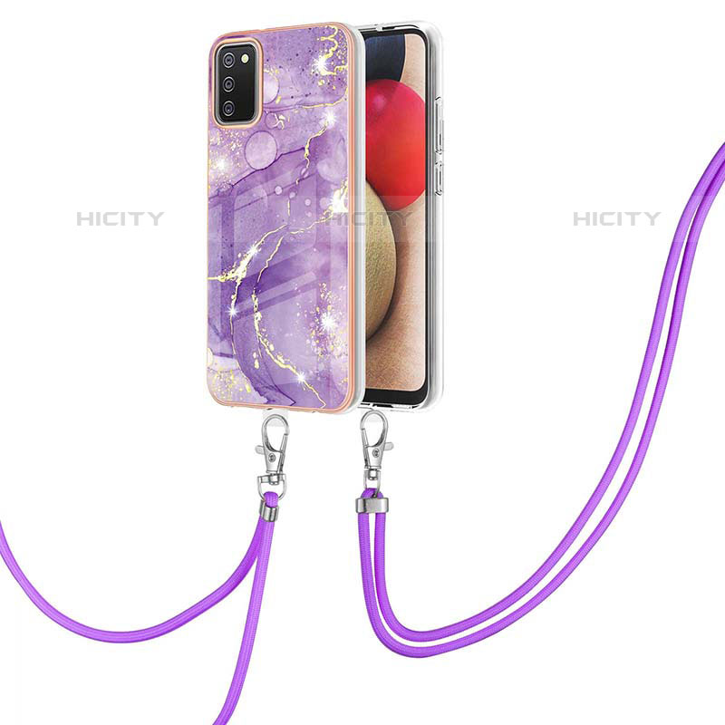 Custodia Silicone Gel Morbida Fantasia Modello Cover con Cinghia Cordino Mano Y05B per Samsung Galaxy M02s Viola