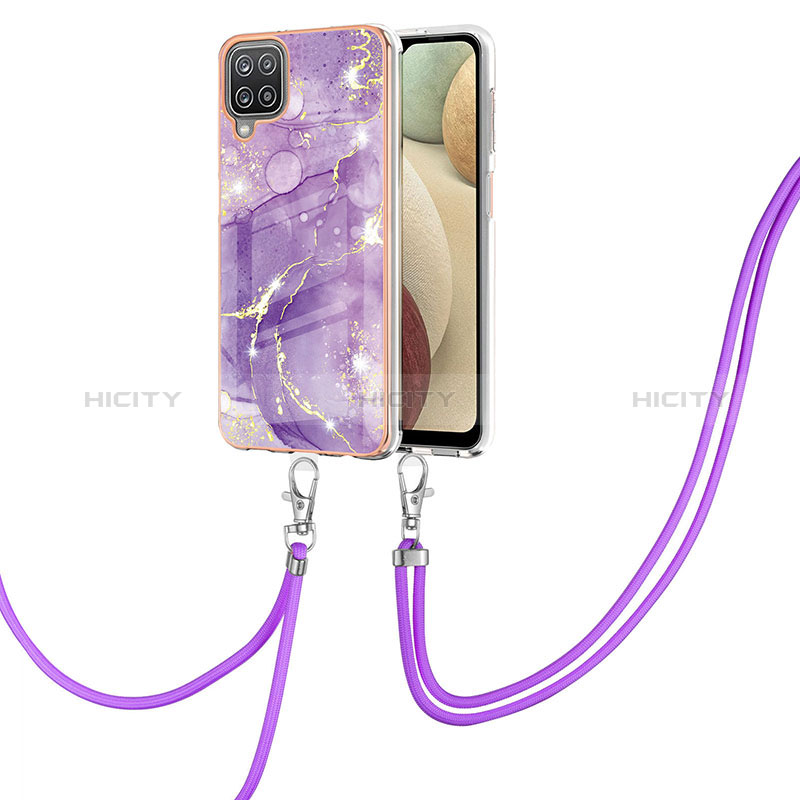 Custodia Silicone Gel Morbida Fantasia Modello Cover con Cinghia Cordino Mano Y05B per Samsung Galaxy M12 Viola