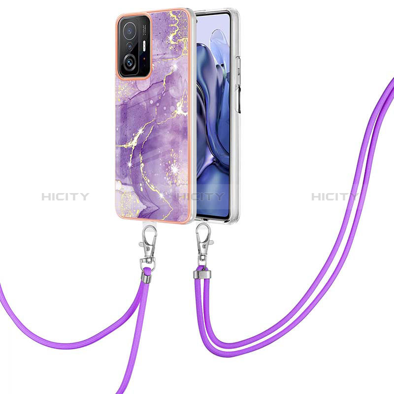 Custodia Silicone Gel Morbida Fantasia Modello Cover con Cinghia Cordino Mano Y05B per Xiaomi Mi 11T Pro 5G Viola