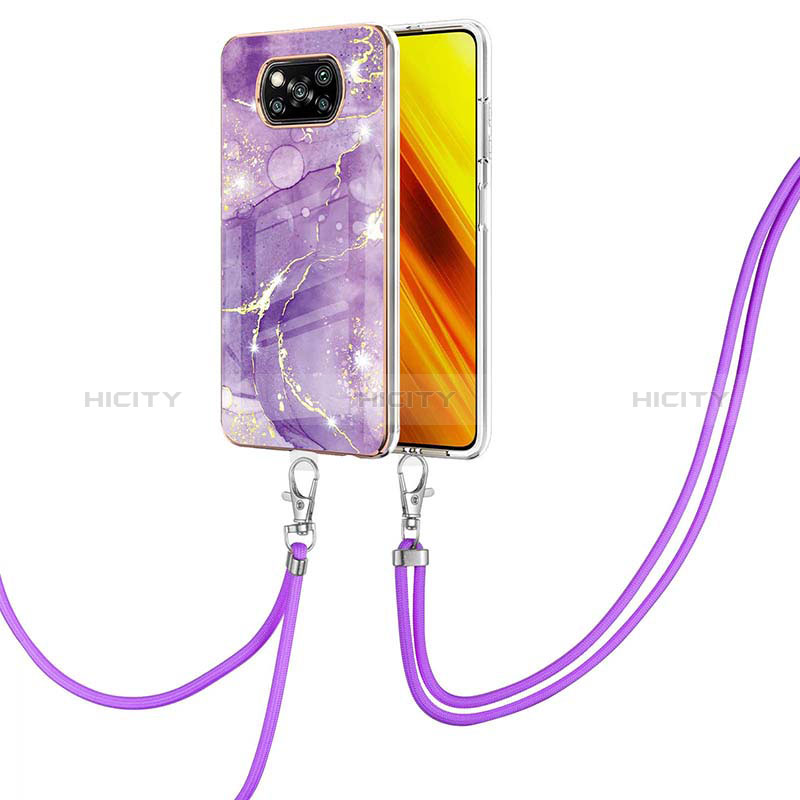 Custodia Silicone Gel Morbida Fantasia Modello Cover con Cinghia Cordino Mano Y05B per Xiaomi Poco X3 NFC Viola