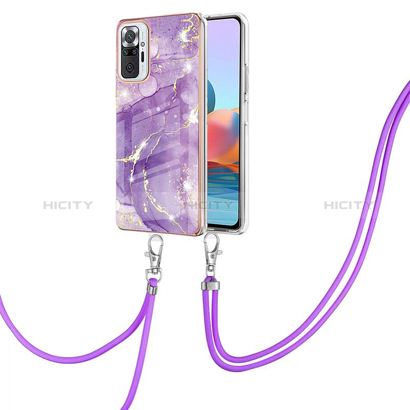 Custodia Silicone Gel Morbida Fantasia Modello Cover con Cinghia Cordino Mano Y05B per Xiaomi Redmi Note 10 Pro Max Viola