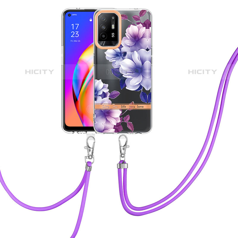 Custodia Silicone Gel Morbida Fantasia Modello Cover con Cinghia Cordino Mano Y06B per Oppo A94 5G Viola