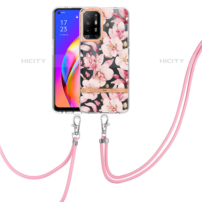 Custodia Silicone Gel Morbida Fantasia Modello Cover con Cinghia Cordino Mano Y06B per Oppo F19 Pro+ Plus 5G Rosa