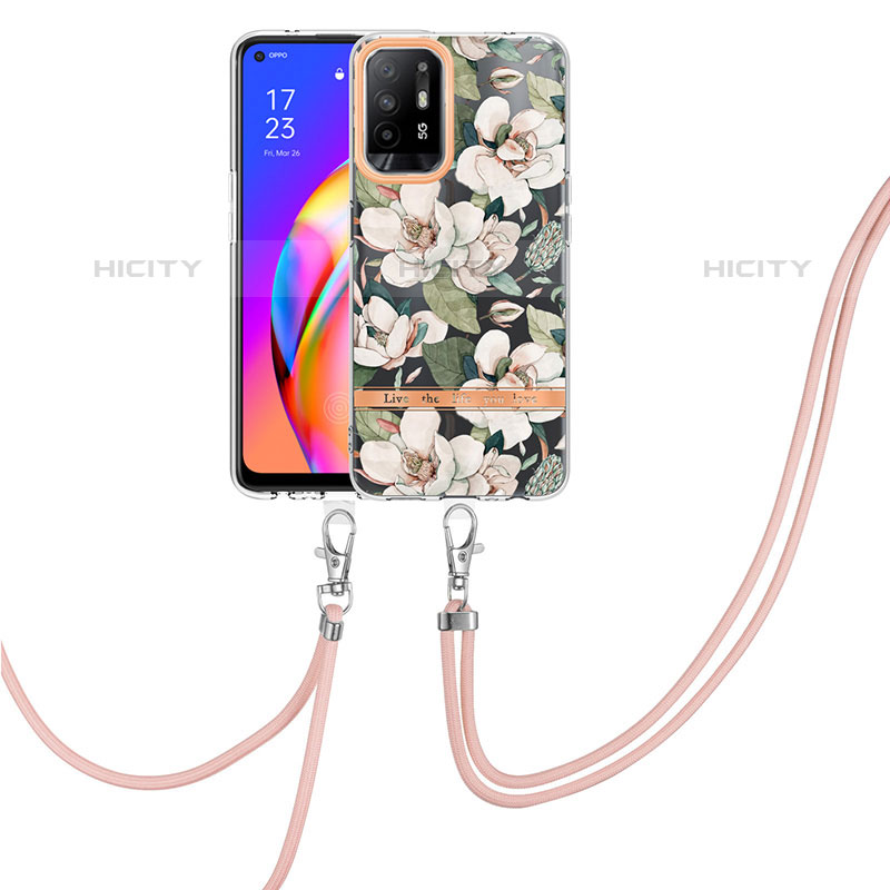 Custodia Silicone Gel Morbida Fantasia Modello Cover con Cinghia Cordino Mano Y06B per Oppo Reno5 Z 5G