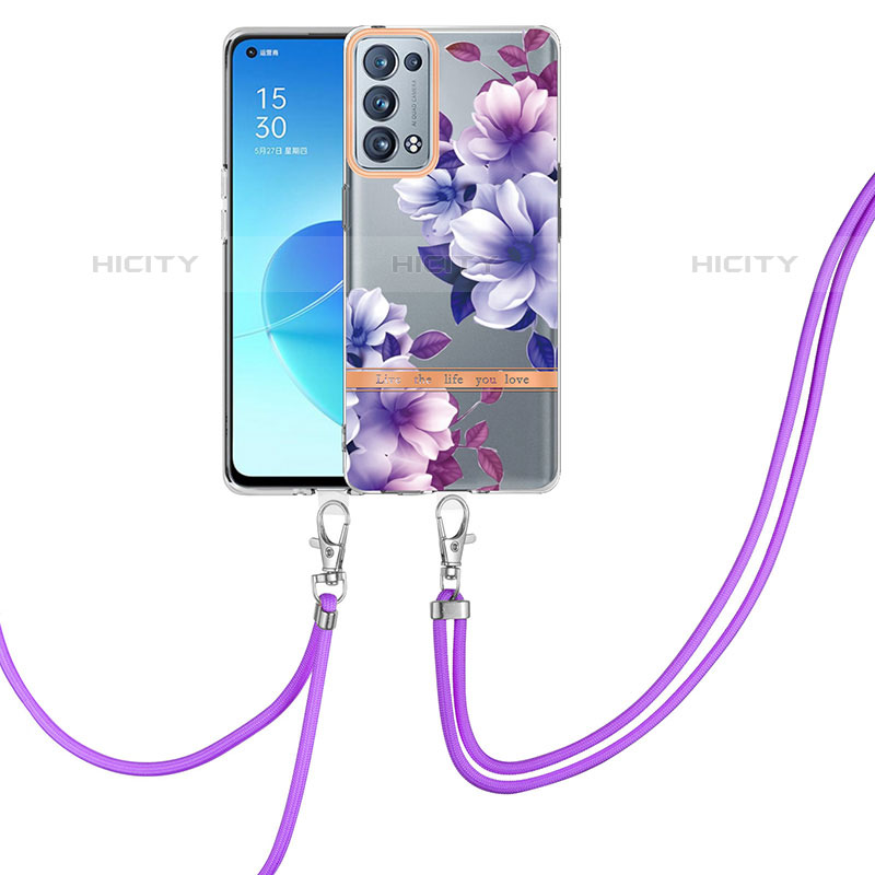 Custodia Silicone Gel Morbida Fantasia Modello Cover con Cinghia Cordino Mano Y06B per Oppo Reno6 Pro 5G