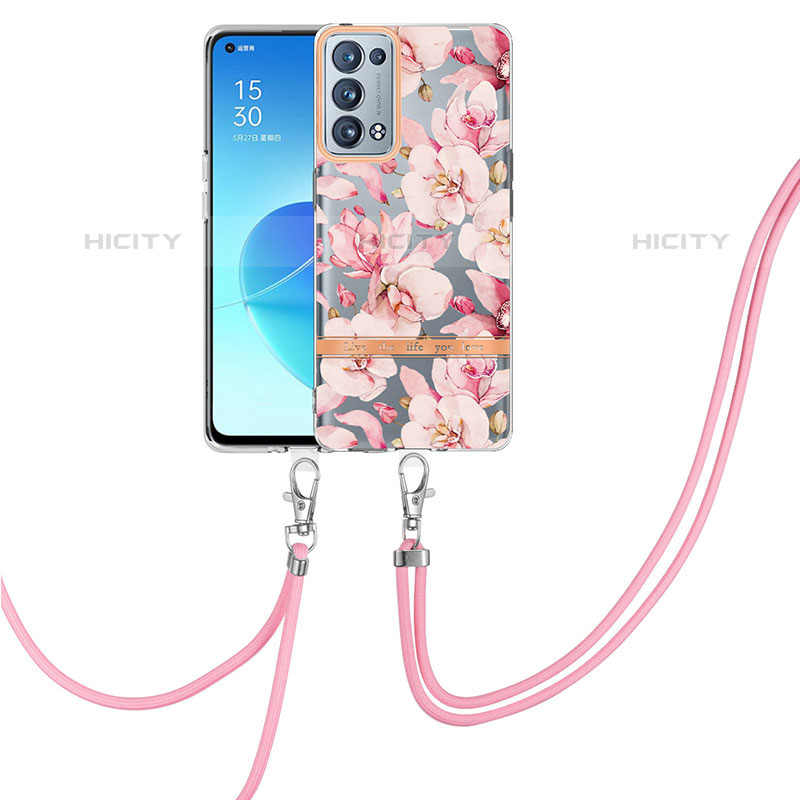 Custodia Silicone Gel Morbida Fantasia Modello Cover con Cinghia Cordino Mano Y06B per Oppo Reno6 Pro+ Plus 5G Rosa